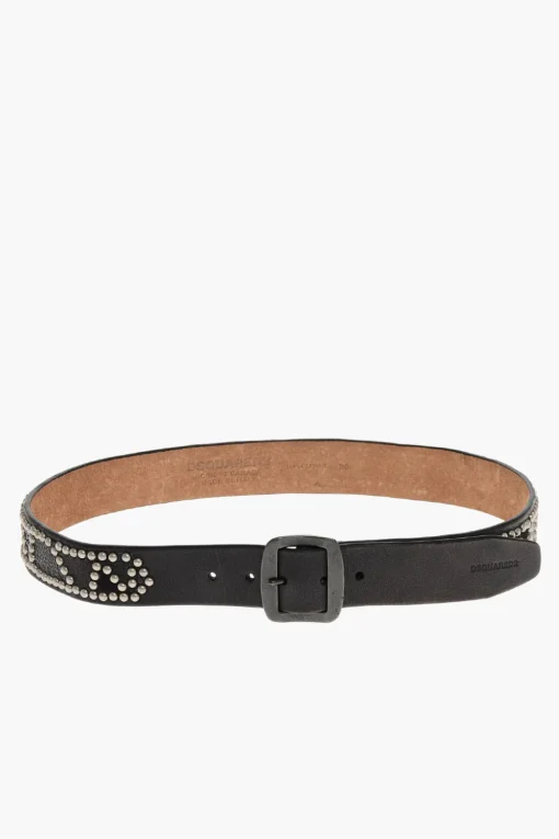 Fashion Cintura in Pelle Borchiata con Dettagli Goffrati 40mm Uomo Cinture