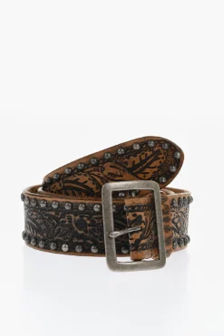 Cintura in Pelle con Borchie e Motivo Floreale 40mm>Dsquared2 Online