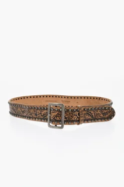 Cintura in Pelle con Borchie e Motivo Floreale 40mm>Dsquared2 Online
