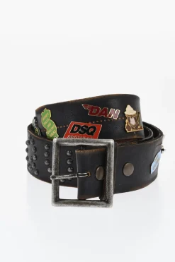 Cintura in Pelle con Borchie e Decorazioni in Metallo 40mm>Dsquared2 Clearance