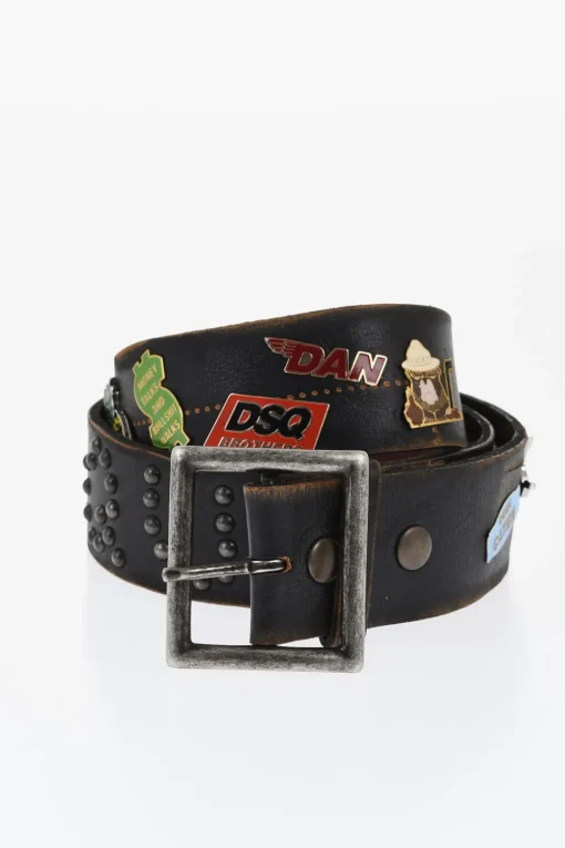 Cintura in Pelle con Borchie e Decorazioni in Metallo 40mm>Dsquared2 Clearance