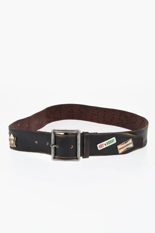 Cintura in Pelle con Borchie e Decorazioni in Metallo 40mm>Dsquared2 Clearance