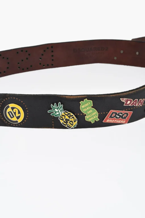 Cintura in Pelle con Borchie e Decorazioni in Metallo 40mm>Dsquared2 Clearance