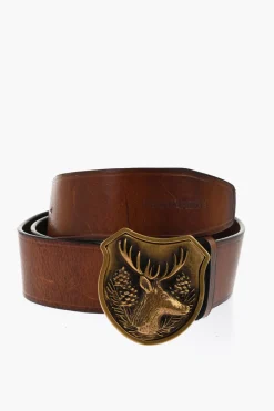 Fashion Cintura in Pelle con Fibbia a Placca Dorata 40mm Uomo Cinture