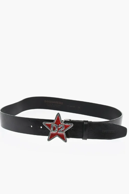 Outlet Cintura in Pelle con Fibbia Glitter a Forma di Stella 40mm Uomo Cinture