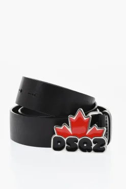 Cintura in Pelle con Fibbia in Metallo Smaltata 35mm>Dsquared2 Online