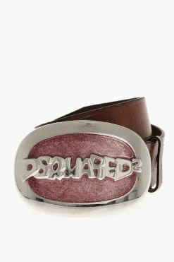 Clearance Cintura in Pelle con Maxi Fibbia Glitterata 40mm Uomo Cinture