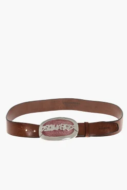 Clearance Cintura in Pelle con Maxi Fibbia Glitterata 40mm Uomo Cinture
