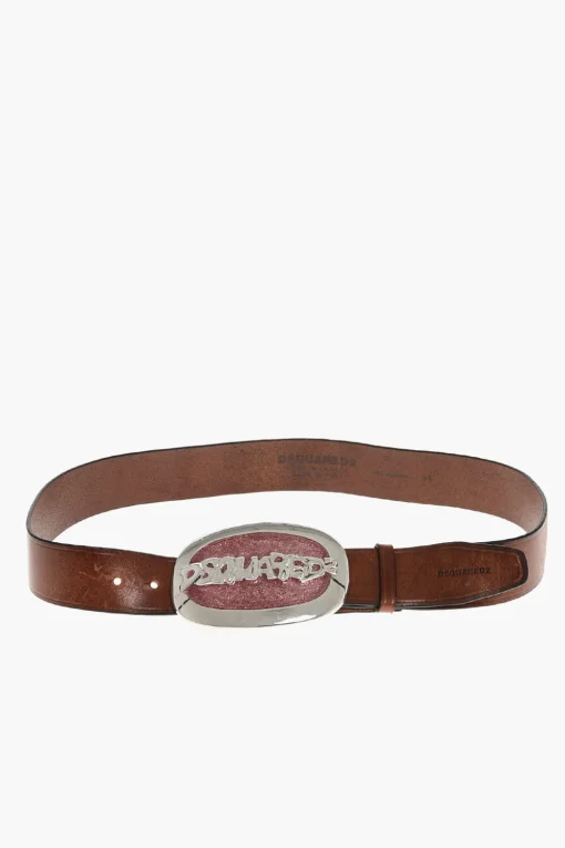Clearance Cintura in Pelle con Maxi Fibbia Glitterata 40mm Uomo Cinture