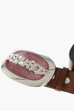 Clearance Cintura in Pelle con Maxi Fibbia Glitterata 40mm Uomo Cinture