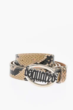 Cintura in Pelle Effetto Pitone con Fibbia Logata 25mm>Dsquared2 Hot