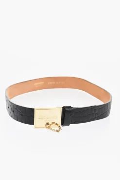 Clearance Cintura in Pelle Effetto Coccodrillo con Fibbia Dorata 30mm Donna Cinture
