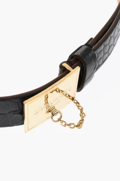Clearance Cintura in Pelle Effetto Coccodrillo con Fibbia Dorata 30mm Donna Cinture
