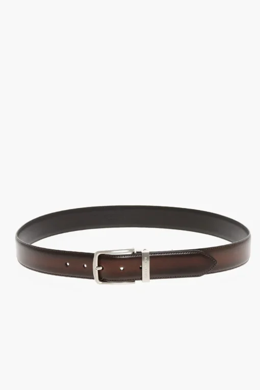 Cintura in Pelle Effetto Bruciato 30mm>Corneliani Discount