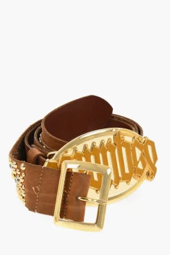 New Cintura in Pelle Impreziosita da Borchie Dorate e Fibbia Gothic Dsquared 40mm Donna Cinture