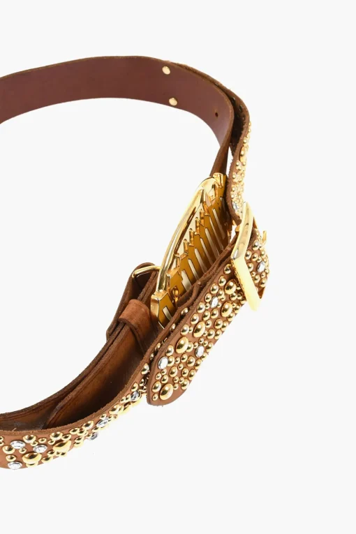 New Cintura in Pelle Impreziosita da Borchie Dorate e Fibbia Gothic Dsquared 40mm Donna Cinture