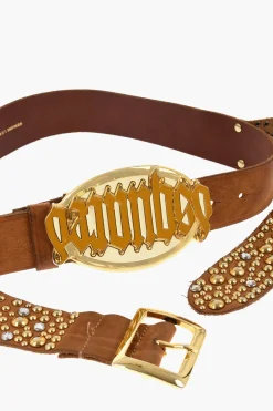 New Cintura in Pelle Impreziosita da Borchie Dorate e Fibbia Gothic Dsquared 40mm Donna Cinture