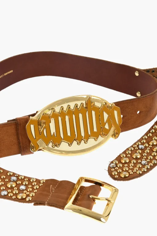 New Cintura in Pelle Impreziosita da Borchie Dorate e Fibbia Gothic Dsquared 40mm Donna Cinture