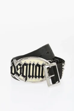 Fashion Cintura in Pelle Impreziosita da Borchie con Doppia Fibbia 40mm Donna Cinture