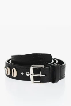 Best Cintura in Pelle Impreziosita da Borchie e Conchiglie 30mm Uomo Cinture