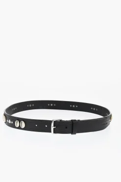 Best Cintura in Pelle Impreziosita da Borchie e Conchiglie 30mm Uomo Cinture