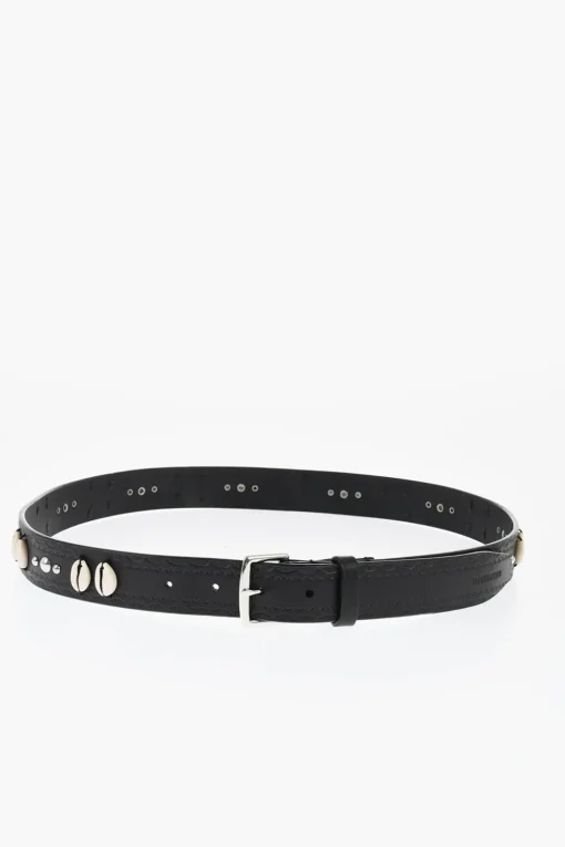 Best Cintura in Pelle Impreziosita da Borchie e Conchiglie 30mm Uomo Cinture