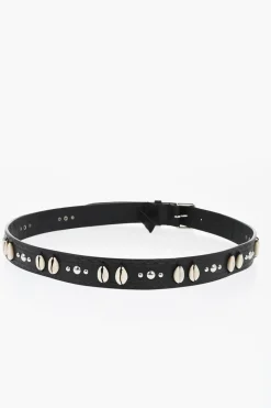 Best Cintura in Pelle Impreziosita da Borchie e Conchiglie 30mm Uomo Cinture