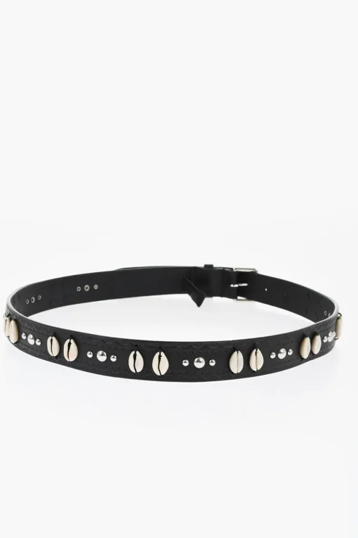 Best Cintura in Pelle Impreziosita da Borchie e Conchiglie 30mm Uomo Cinture