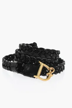 New Cintura in Pelle Intrecciata con Fibbia Anchor Dorata 15mm Donna Cinture