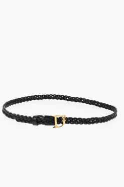 New Cintura in Pelle Intrecciata con Fibbia Anchor Dorata 15mm Donna Cinture
