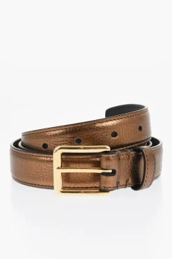 Outlet Cintura in Pelle Lamè con Fibbia Dorata 25mm Uomo Cinture