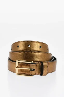 Discount Cintura in Pelle Lamè con Fibbia Dorata 25mm Uomo Cinture