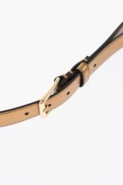 Discount Cintura in Pelle Lamè con Fibbia Dorata 25mm Uomo Cinture