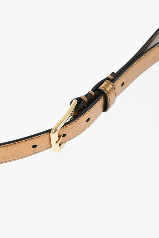 Discount Cintura in Pelle Lamè con Fibbia Dorata 25mm Uomo Cinture
