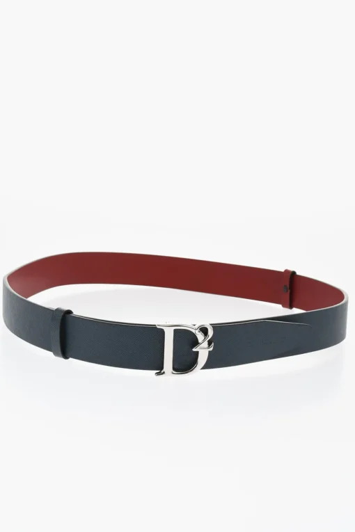 Cintura in Pelle Saffiano Reversibile con Fibbia Anchor Logata 35mm>Dsquared2 Clearance