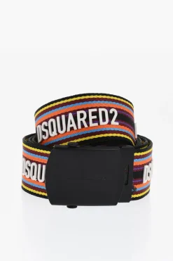 Cintura in Tessuto a Righe Multicolor con Fibbia Military 40mm>Dsquared2 Hot