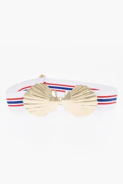Fashion Cintura in Tessuto Elastico con Fibbia a Forma di Conchiglia 40mm Donna Cinture