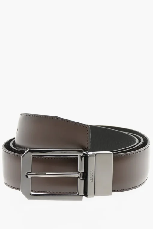Cintura Reversibile in Pelle e Pelle Martellata>Ermenegildo Zegna Best