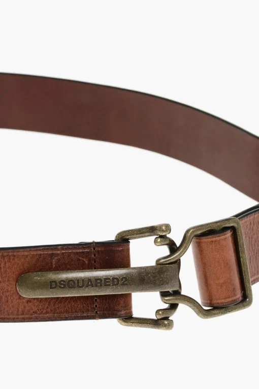 Cintura Vintage in Pelle con Fibbia in Ottone 40mm>Dsquared2 Sale