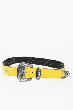 Cintura Western in Pelle e Tessuto con Borchie 40mm>Dsquared2 Fashion