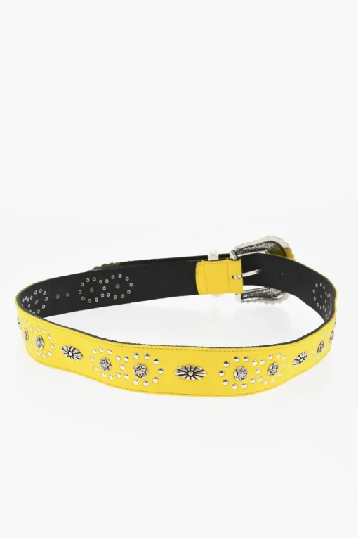 Cintura Western in Pelle e Tessuto con Borchie 40mm>Dsquared2 Fashion