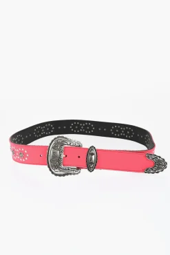 Best Cintura Western in Pelle e Tessuto con Borchie 40mm Uomo Cinture