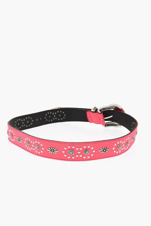 Best Cintura Western in Pelle e Tessuto con Borchie 40mm Uomo Cinture