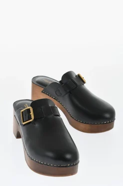 Clearance Clogs PROVENCE in Pelle con Fibbia Dorata Tacco 6.5cm Donna Scarpe Con Tacco