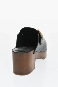 Clearance Clogs PROVENCE in Pelle con Fibbia Dorata Tacco 6.5cm Donna Scarpe Con Tacco