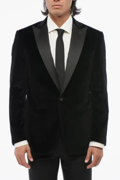 Sale CODE Blazer Monopetto In Velluto Con Revers In Satin A Lancia Uomo Giacche
