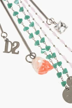 Outlet Collana Lunga in Metallo e Resina con Charms Donna Gioielli