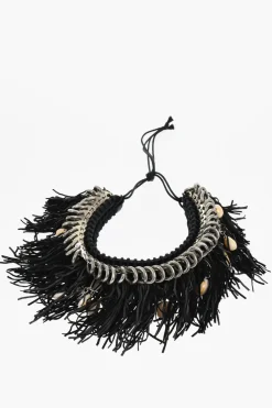 Hot Collana Plastron COW GIRL in Suede e Metallo con Frange e Conchiglie Donna Gioielli
