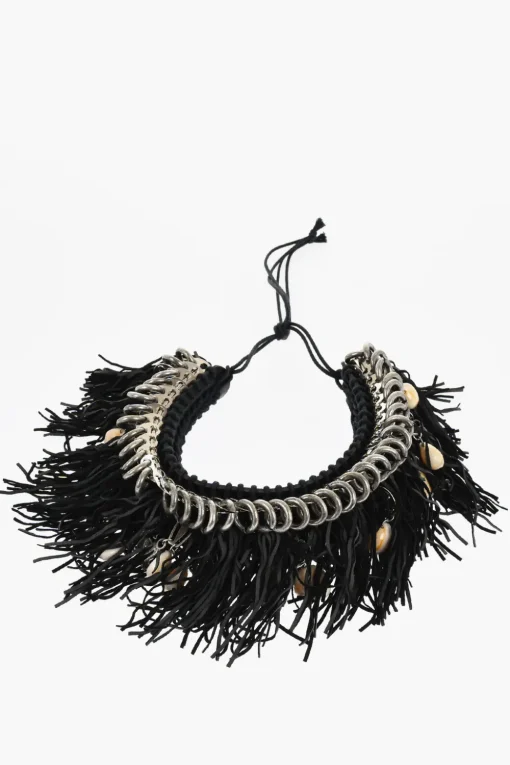 Hot Collana Plastron COW GIRL in Suede e Metallo con Frange e Conchiglie Donna Gioielli