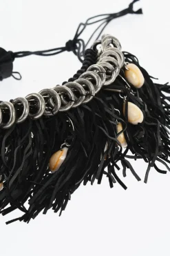 Hot Collana Plastron COW GIRL in Suede e Metallo con Frange e Conchiglie Donna Gioielli